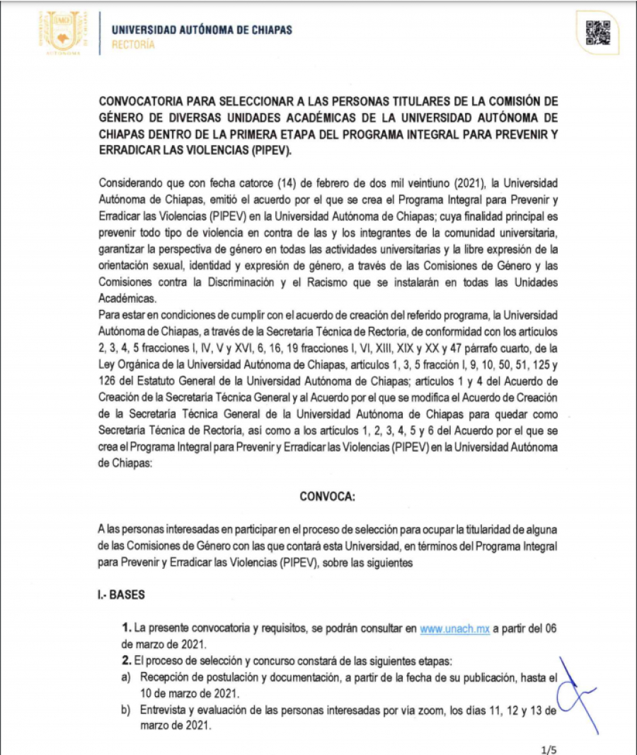 Convocatoria para Titulares de la Comisión de Género en Unidades Académicas