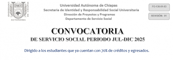 Convocatoria de Servicio Social Periodo Julio-Diciembre 2025